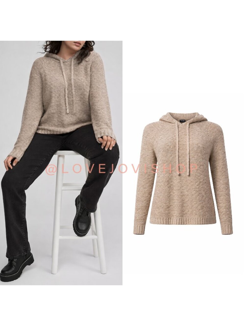 Curvy | Torrid Teddy Knit Hoodie Sweater | Beige Boucle | 100% Cotton | 14/16